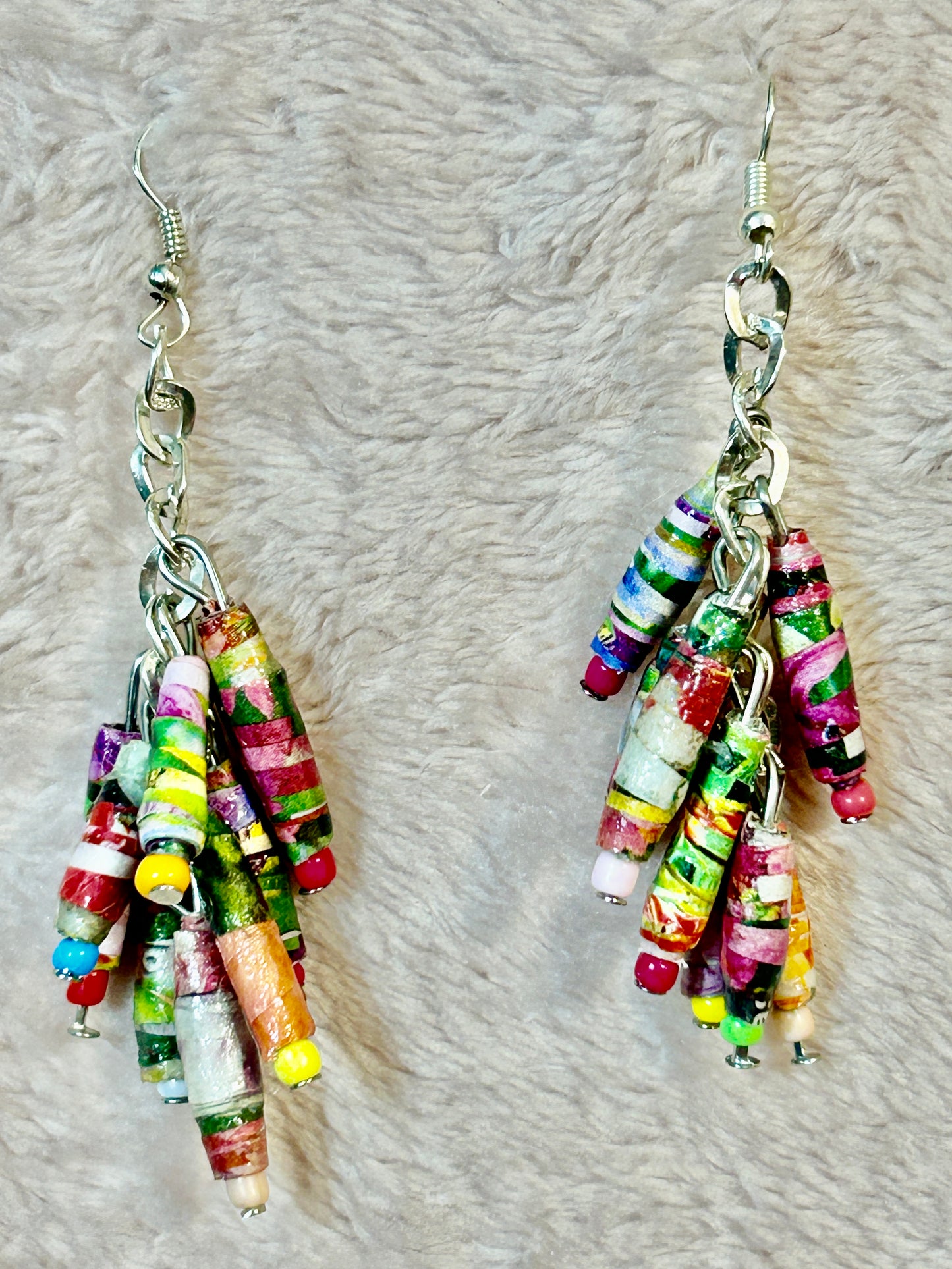 Floral Catalog Handmade Paper Bead Necklace and Earring Set with Hypoallergenic Silver-plated Findings